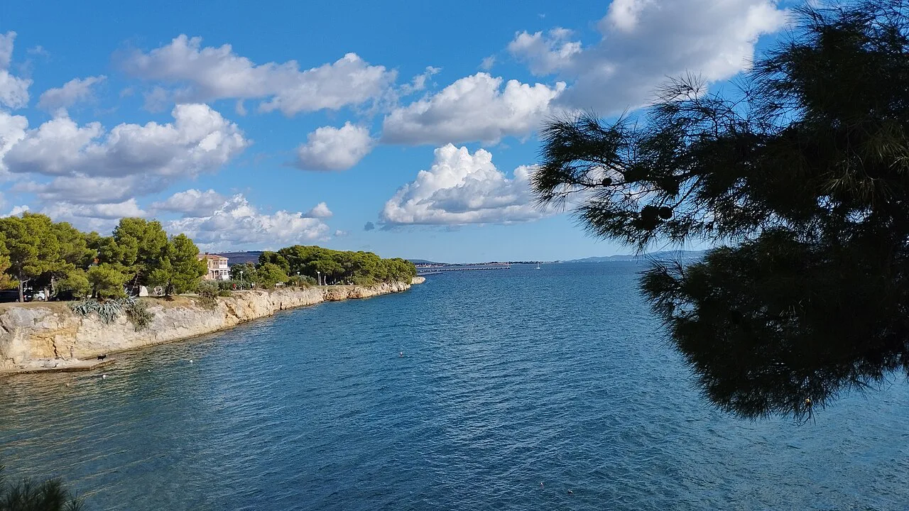 The rocky shoreline and sea seen from Arbanasi in Zadar