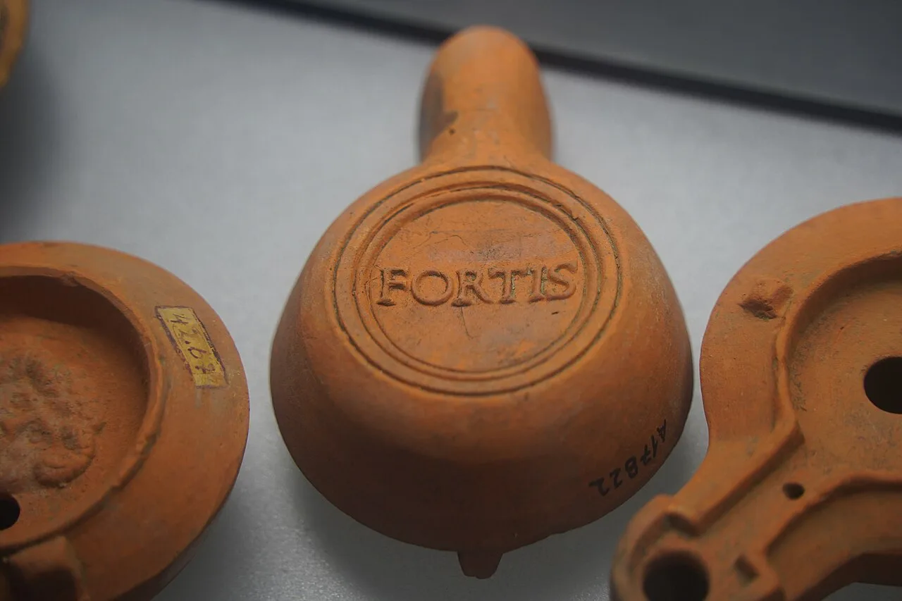 Roman clay oil lamps on display at the Zadar Archaeological Museum