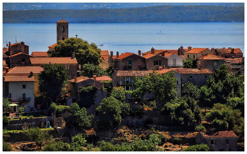 The hilltop village of Beli above the sea on the island of Cres, Kvarner
