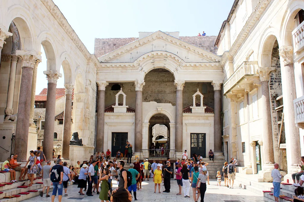 Visitors in the Peristyle of Diocletian's Palace in Split, Croatia