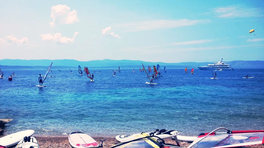 Windsurfers on the sea off Bol on the island of Brač