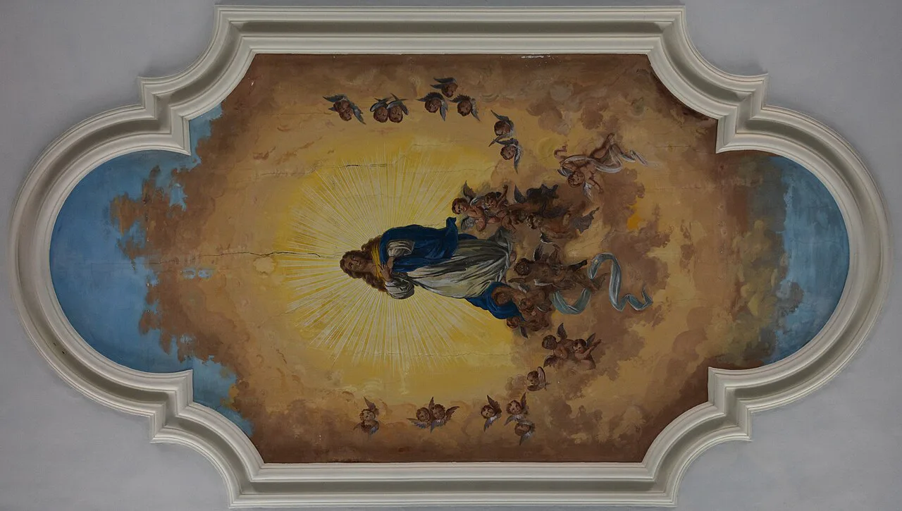A painted ceiling inside the Church of Our Lady of the Angels in Poreč