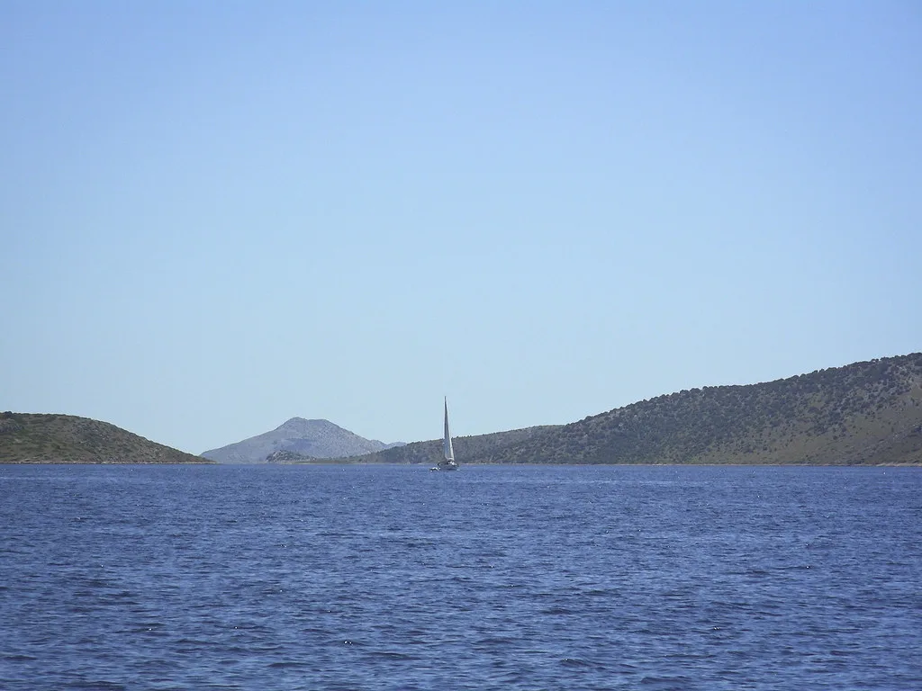 A sailing boat in front of the islands of Kornati National Park, Croatia
