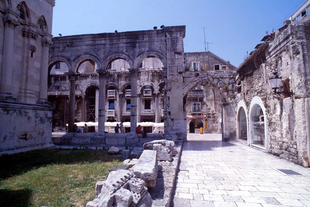 Roman walls and arches of Diocletian's Palace in Split, Croatia
