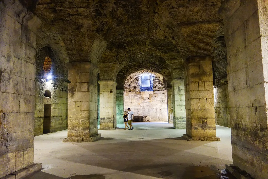 The vaulted basement halls of Diocletian's Palace in Split, Croatia