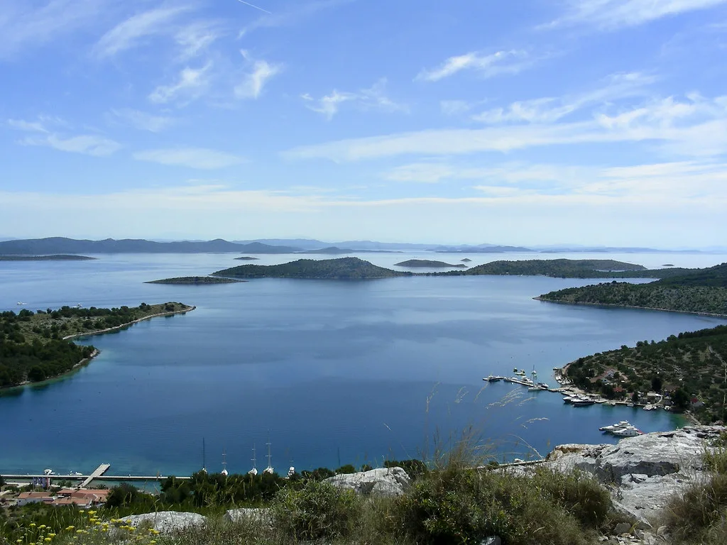 Islands and channels of the Kornati archipelago seen from above near Žut, Croatia