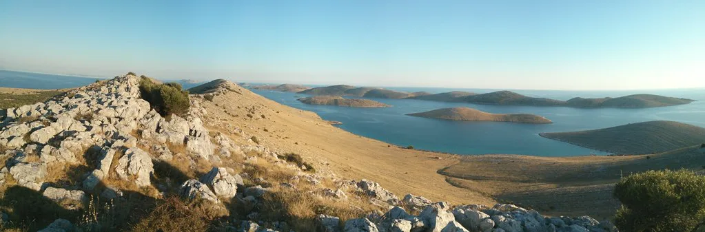Rocky hilltop overlooking the islands of Kornati National Park, Croatia