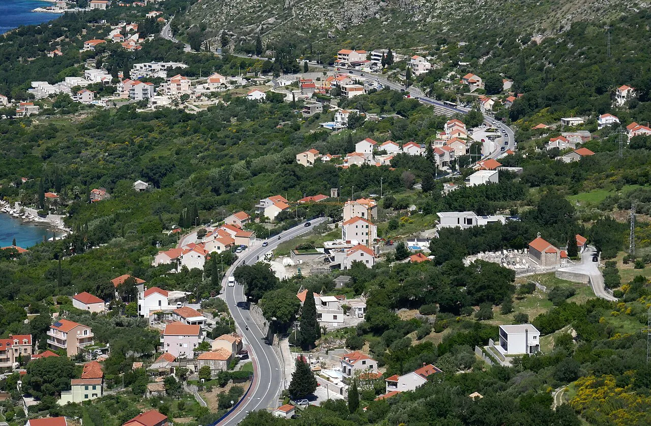 The Adriatic coastal road winding through the village of Plat, Croatia
