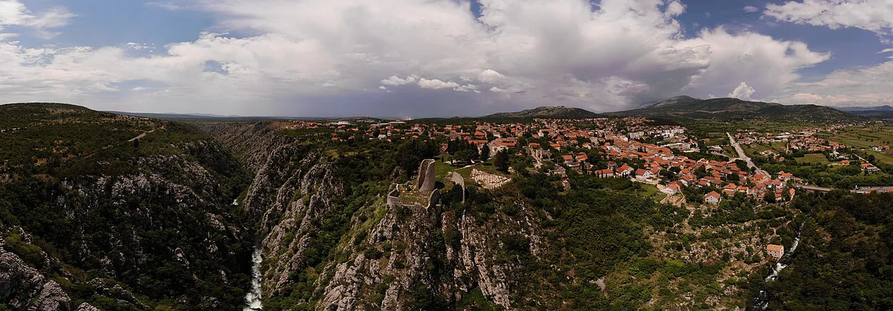 Aerial view of Drniš and the surrounding countryside, Dalmatia