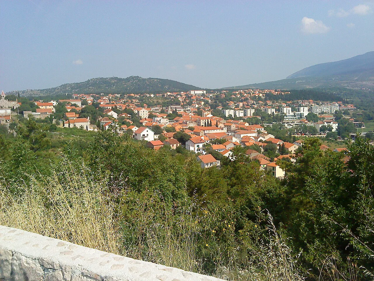 A view over the town of Drniš and the surrounding hills, Dalmatia