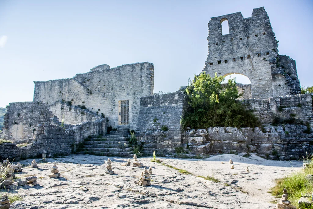 Ruined stone walls and towers of the abandoned town of Dvigrad, Istria