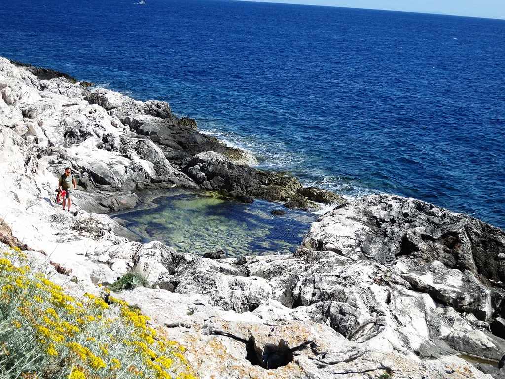 White limestone rocks and deep blue sea on the coast of Hvar