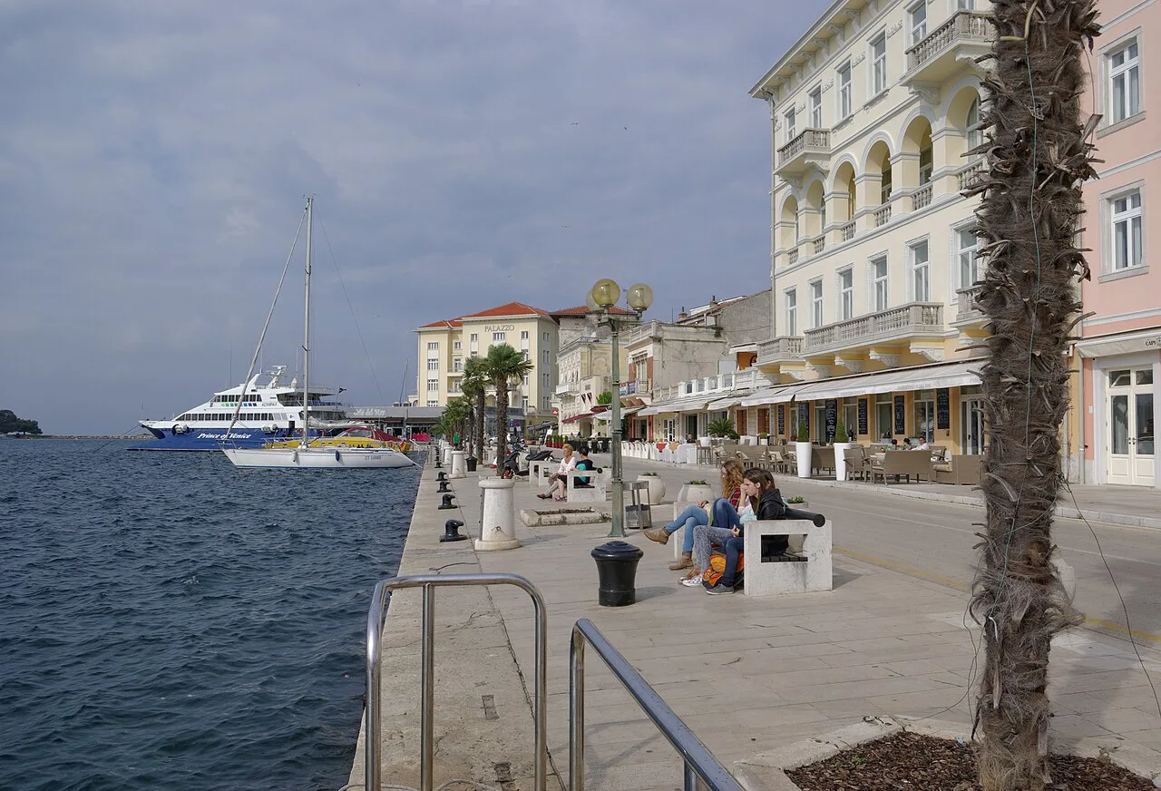 The waterfront promenade and hotels on Obala maršala Tita in Poreč.
