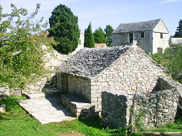 Old single-storey stone houses in the village of Humac on Hvar