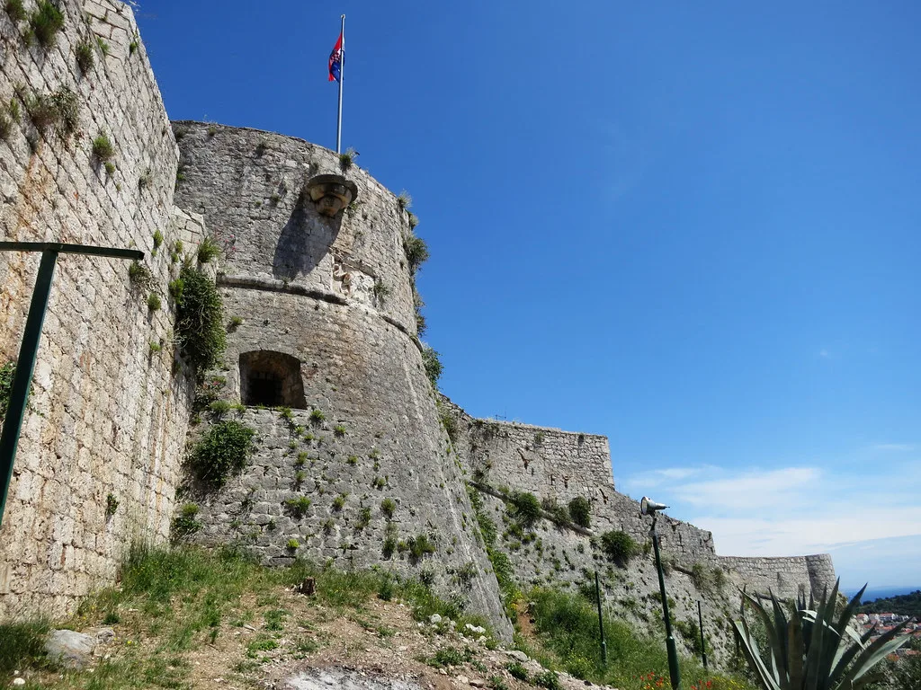 Stone bastions and walls of the fortress above Hvar Town
