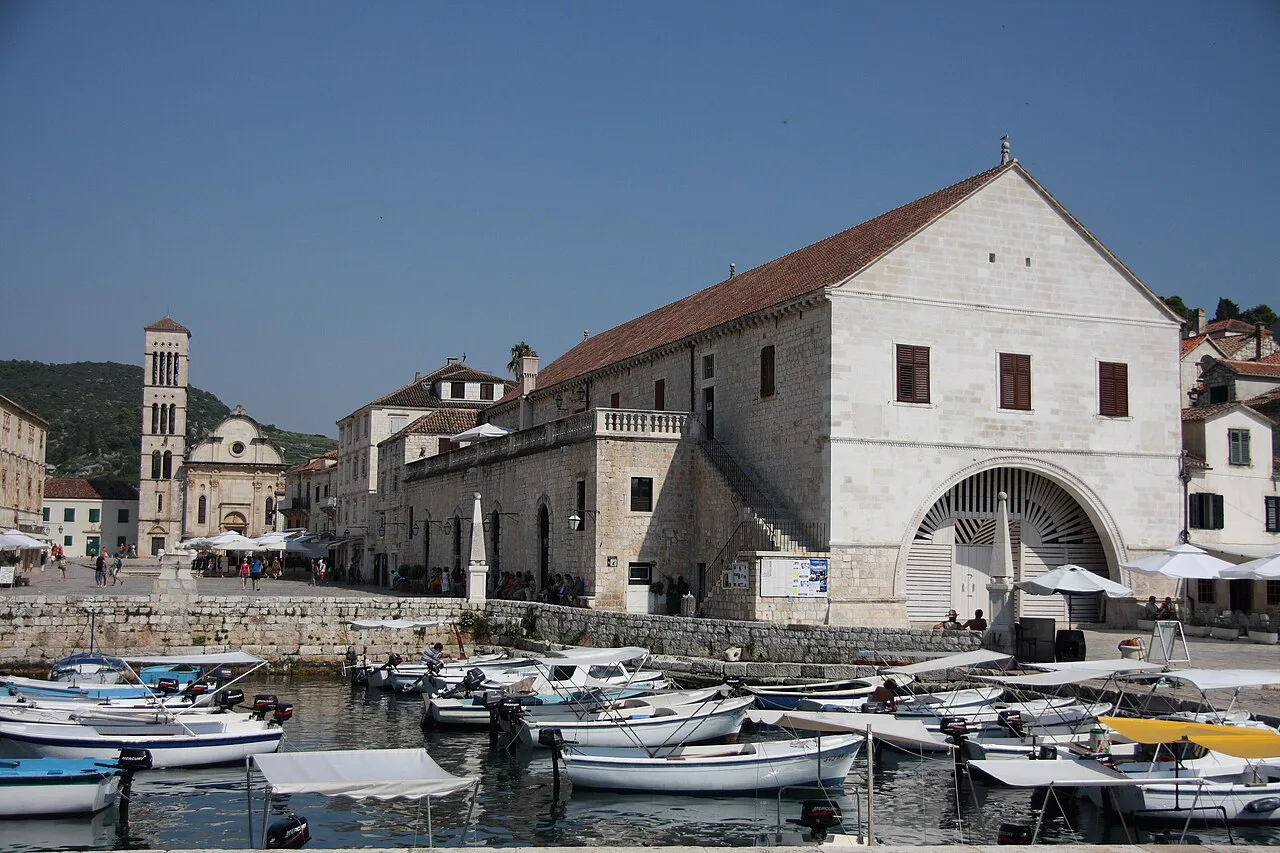 The Arsenal building on the harbour in Hvar Town, home to its historic theatre.