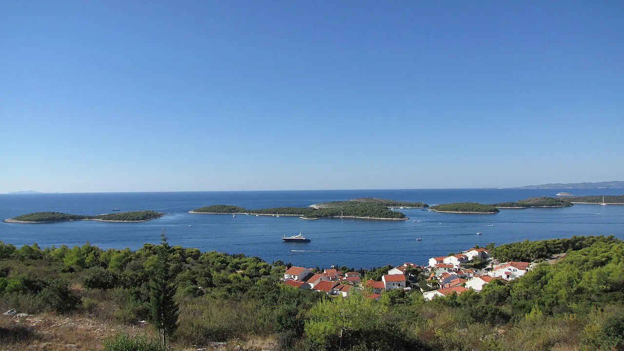 The Pakleni islands scattered across the sea off the coast of Hvar