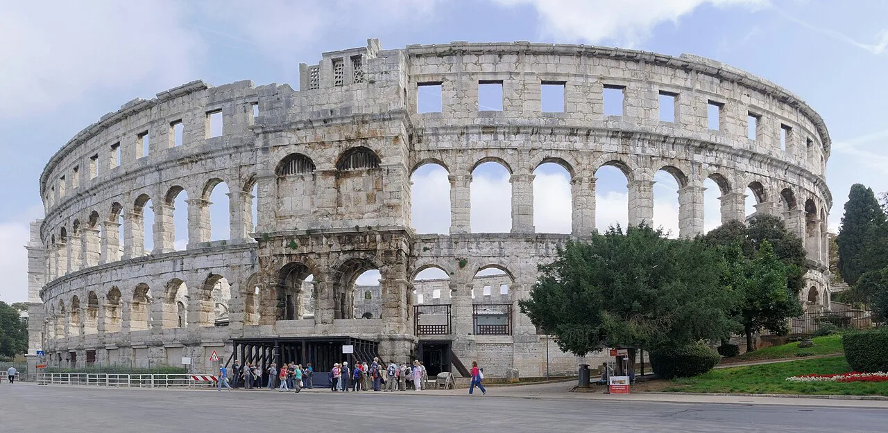 The outer arches of the Roman amphitheatre in Pula