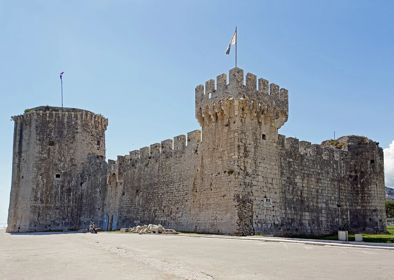 The stone walls and towers of Kamerlengo Fortress in Trogir, Dalmatia