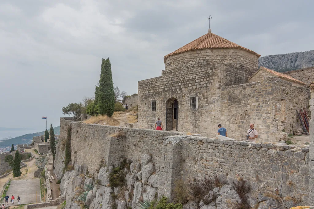 A domed stone building on the walls of Klis Fortress above Split, Dalmatia