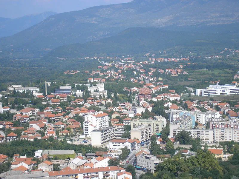 View over the rooftops of Knin towards the surrounding hills, Dalmatia