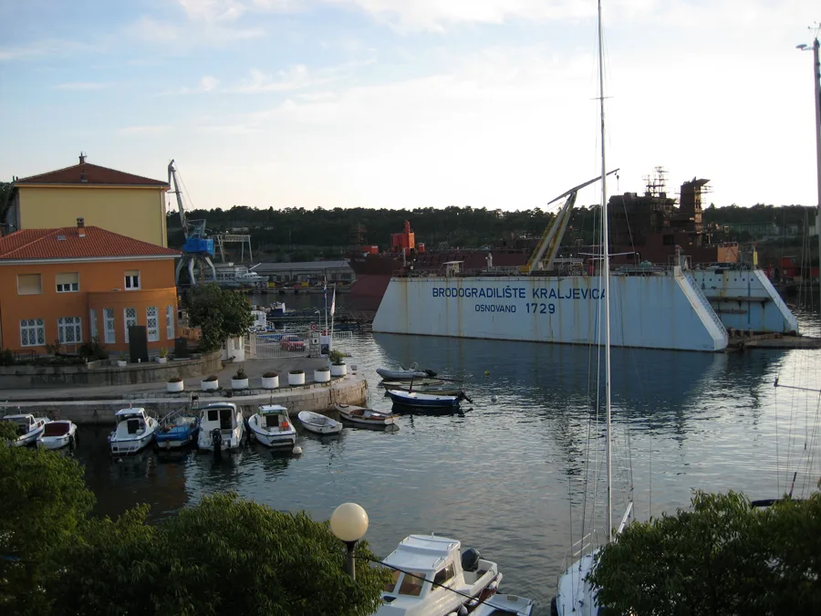 Small boats in the harbour beside the shipyard in Kraljevica, Kvarner