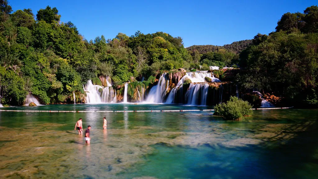 Water cascading over the Skradinski Buk waterfall in Krka National Park
