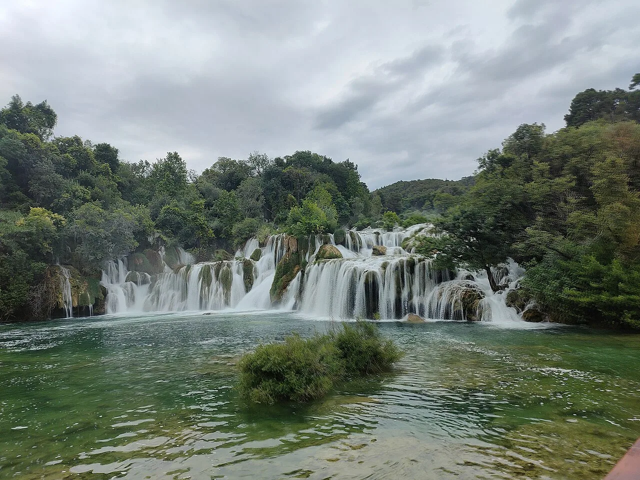 A wide view of the Skradinski buk waterfall cascades in Krka National Park