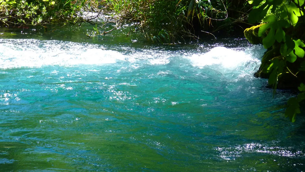 Fast-flowing water on the Krka River in Krka National Park