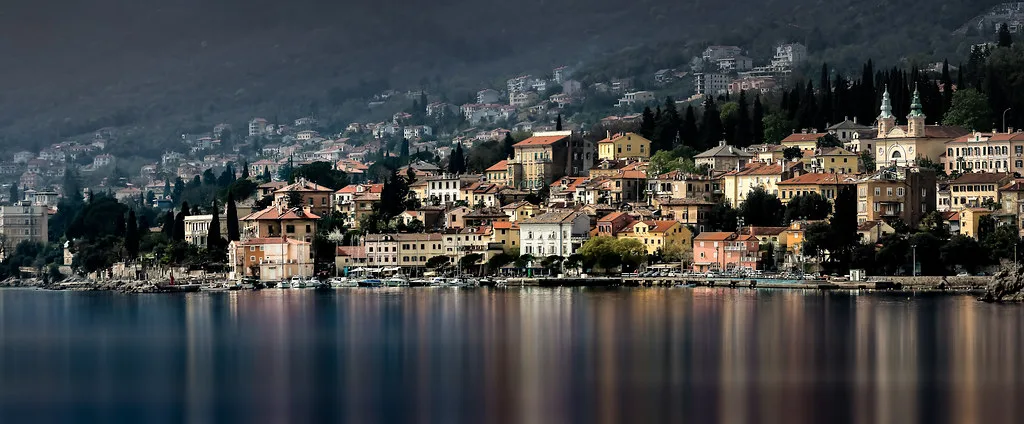 The waterfront houses of Volosko on the Kvarner Bay near Opatija.