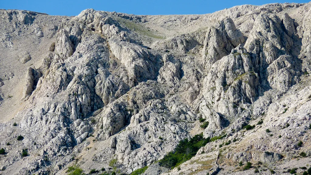 Bare limestone mountains above Baška on the island of Krk.