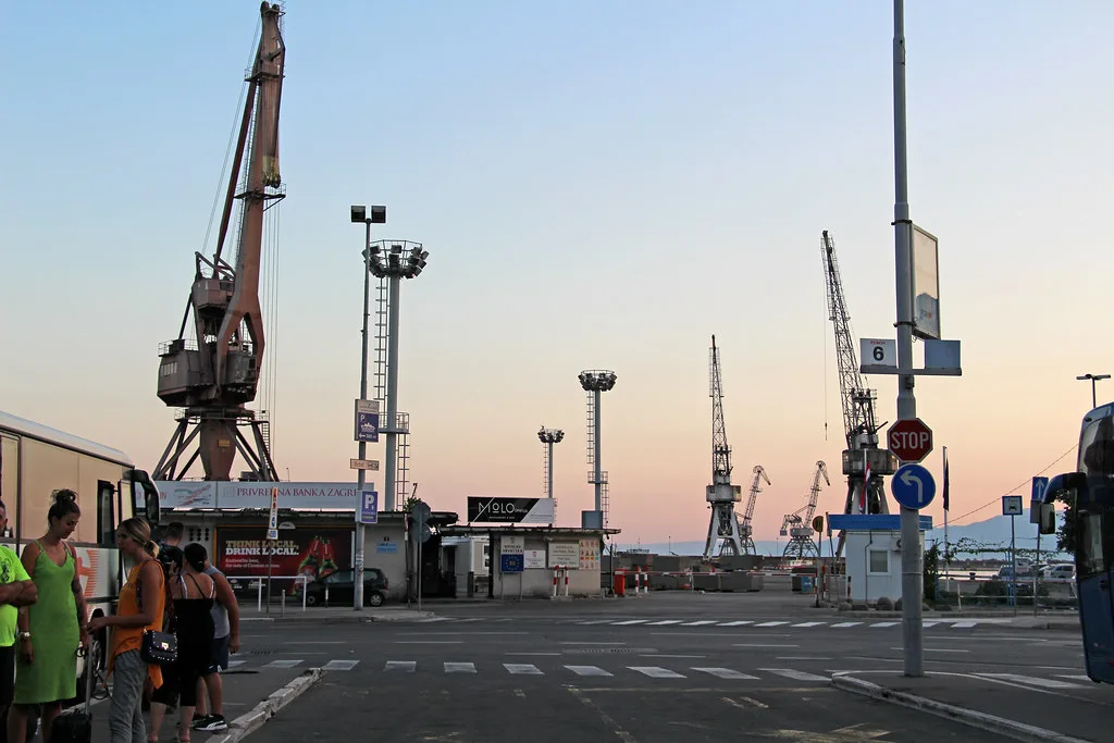 Port cranes and the harbour front in Rijeka