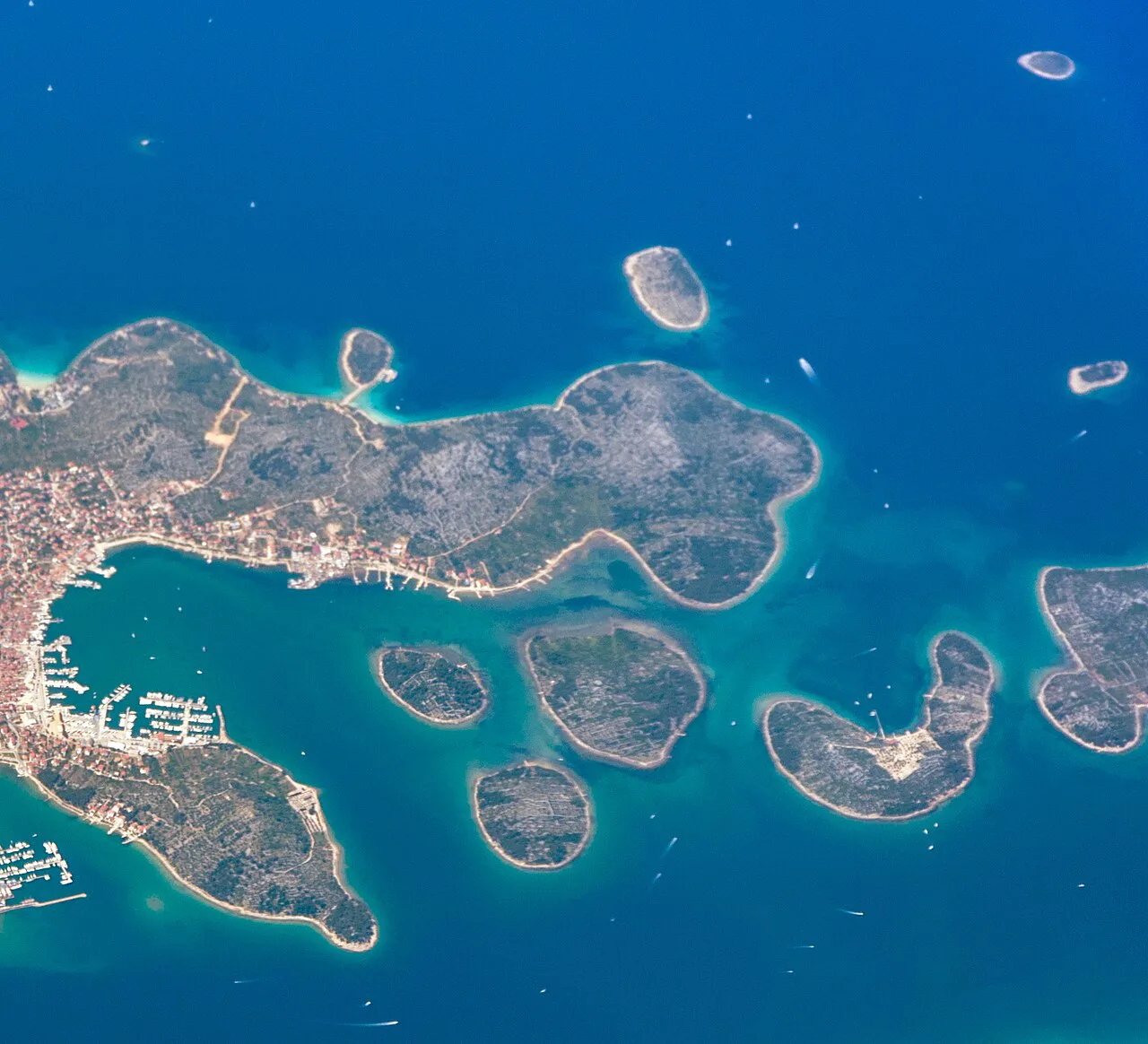 Aerial view of the island of Murter and nearby islands, Šibenik