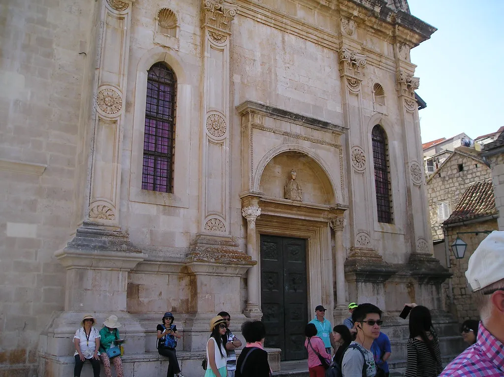 The facade and doorway of St Stephen's Cathedral in Hvar Town