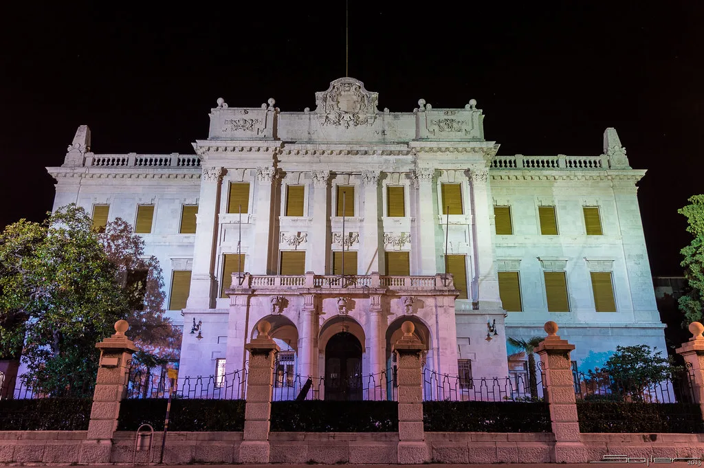 The Governor's Palace in Rijeka lit up at night