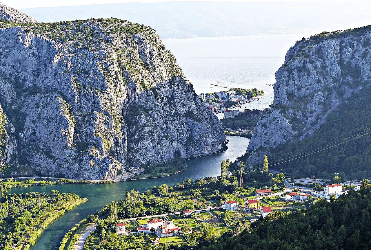 The Cetina river winding through its gorge towards the sea at Omiš, Dalmatia