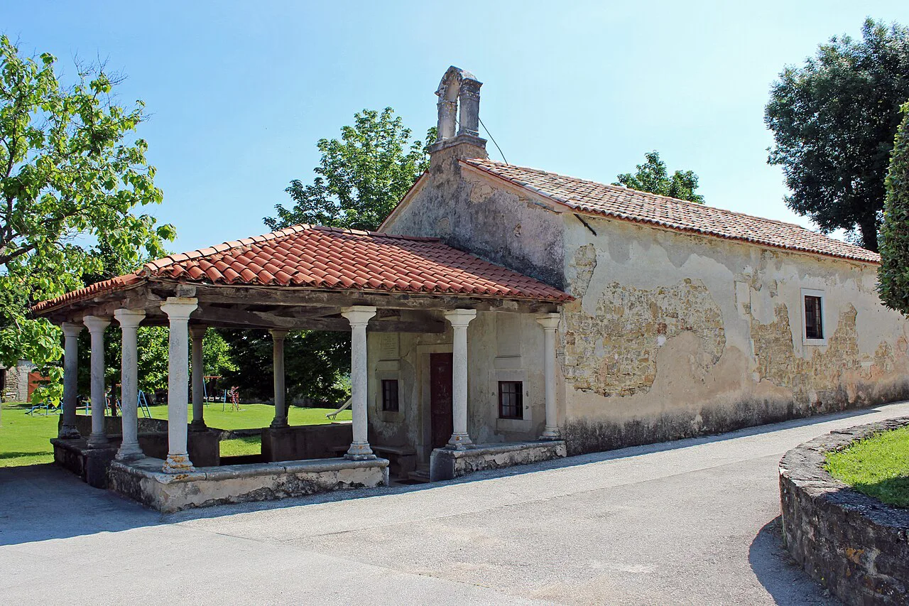 The Church of St Roch with its covered loggia in Oprtalj, Istria
