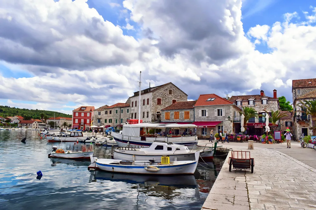Boats moored in Stari Grad harbour on Hvar island