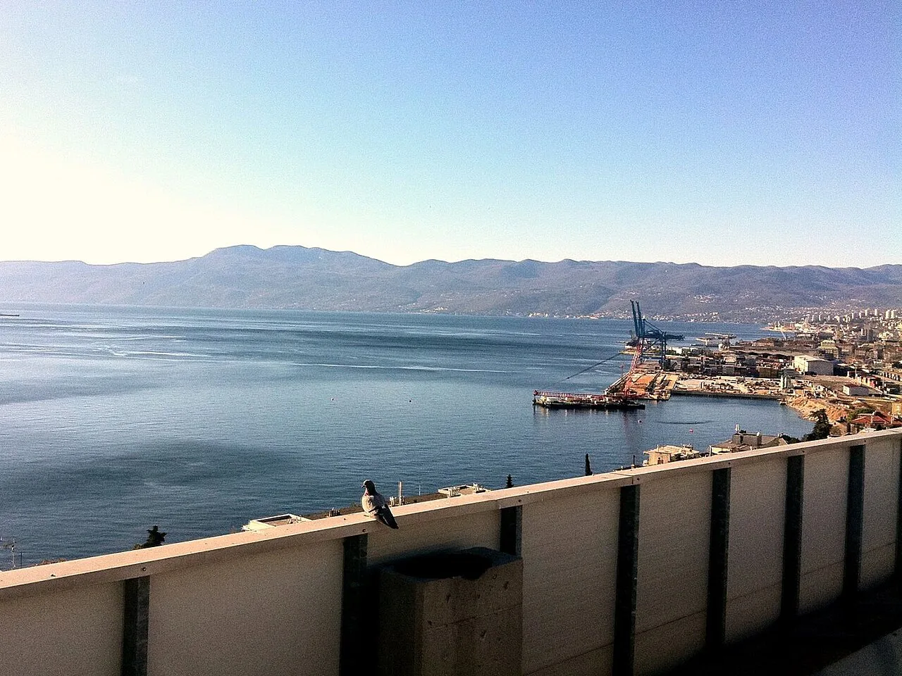 View over the Kvarner Bay and Rijeka's port from a terrace in Pećine.