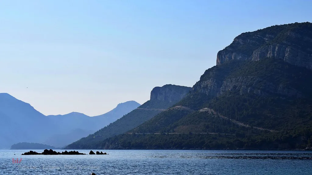 Steep mountain slopes dropping to the sea on the Pelješac peninsula, Southern Dalmatia