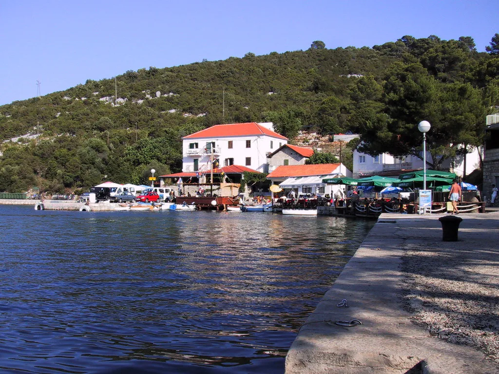 Waterfront buildings and the harbour at Polače on Mljet, Croatia