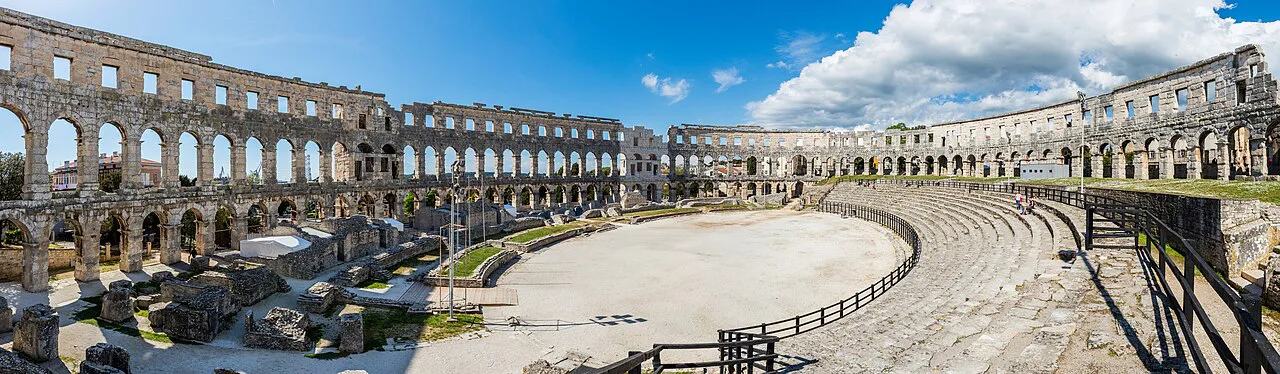 Panoramic view of the interior of the Roman amphitheatre in Pula