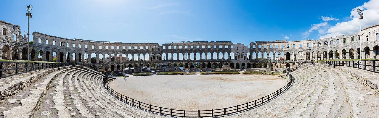 Panoramic view of the interior of the Roman amphitheatre in Pula