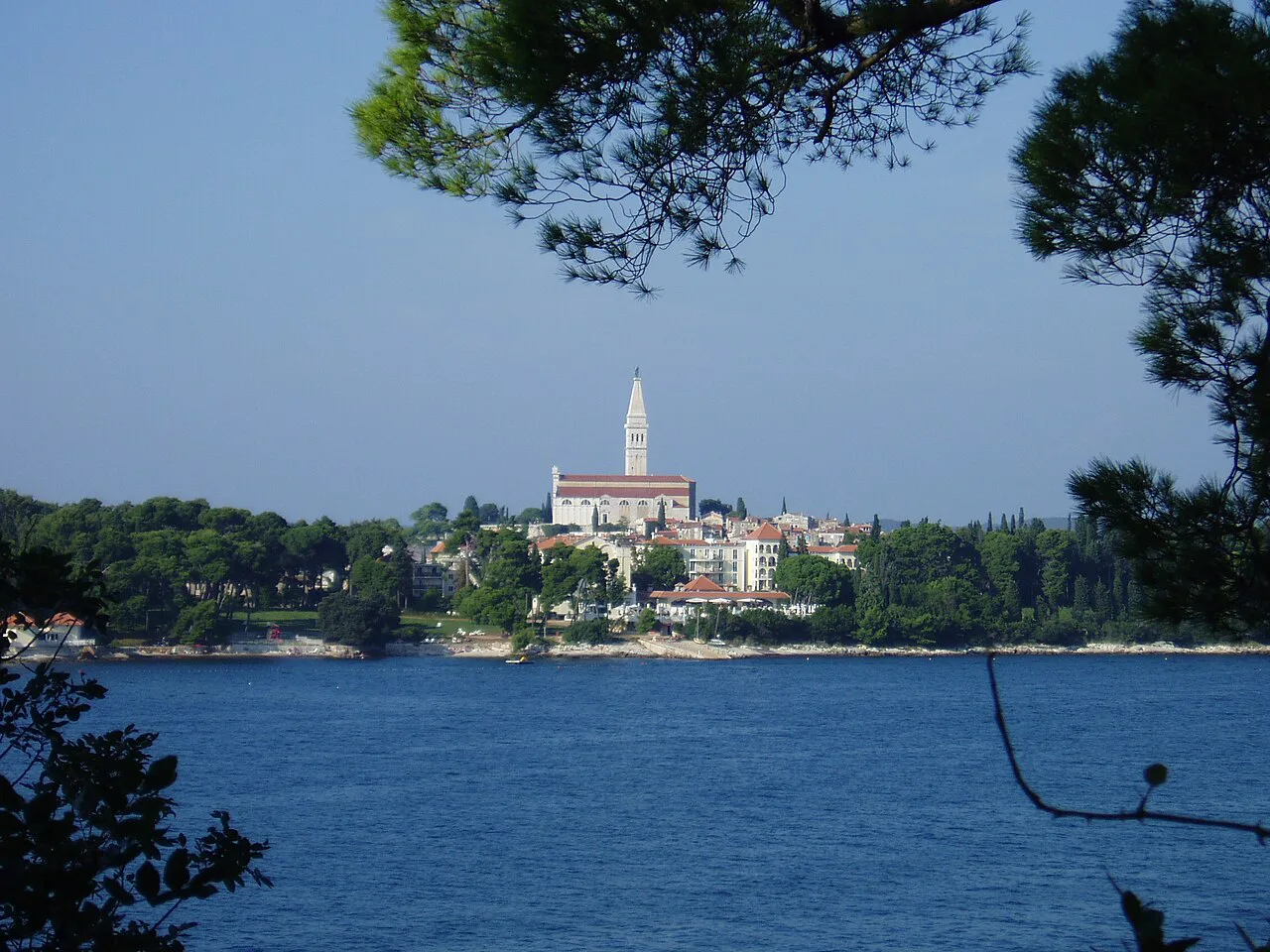 Rovinj and St Catherine's Island seen across the water from Punta Corrente park.