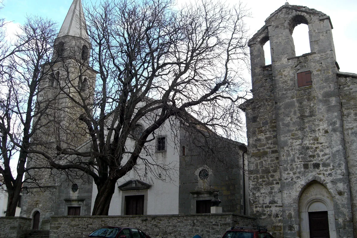 Two stone churches beside each other in the Istrian village of Roč, Istria