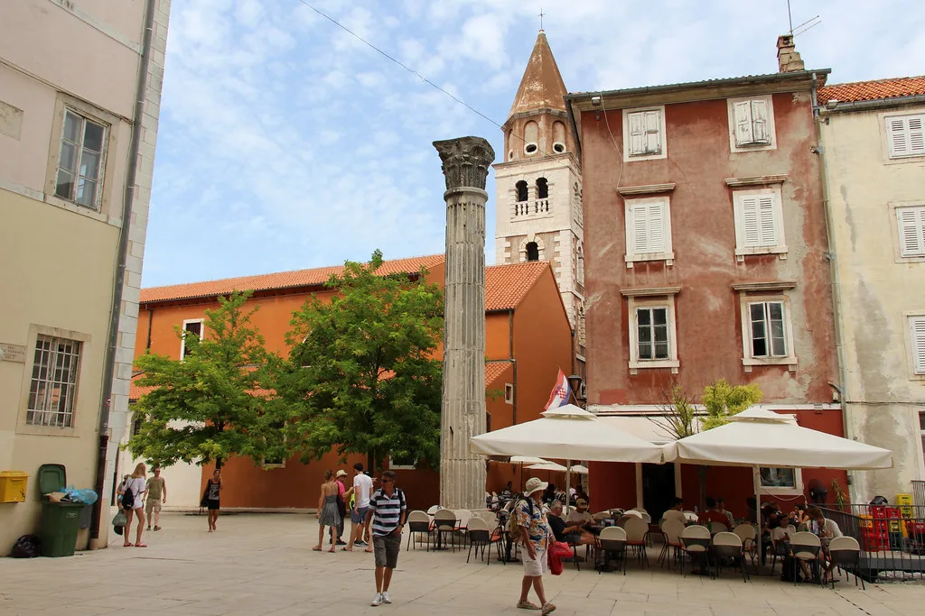A Roman column standing in a square in Zadar's old town, Zadar