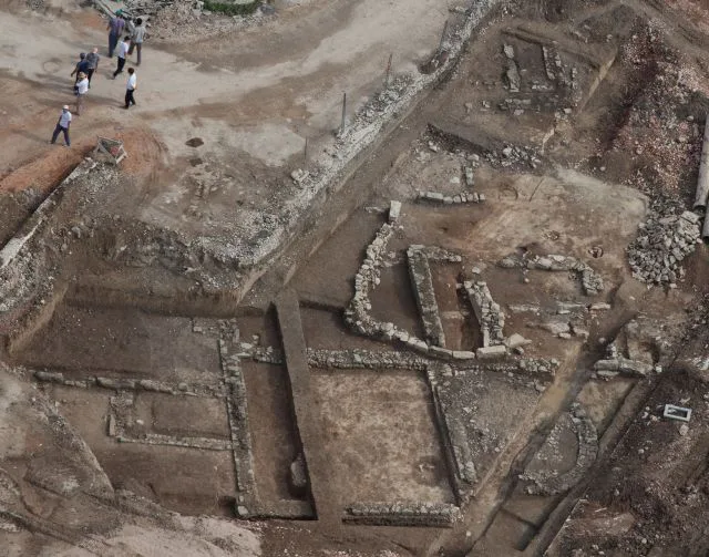 Excavated stone foundations at the Zagorski put archaeological site in Dujmovača, Split, Croatia