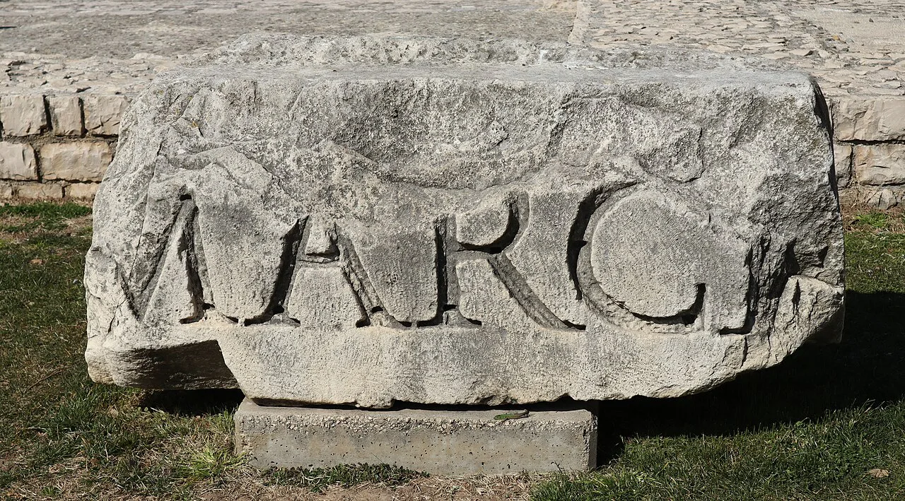 A Roman stone inscription fragment in the Roman Forum in Zadar