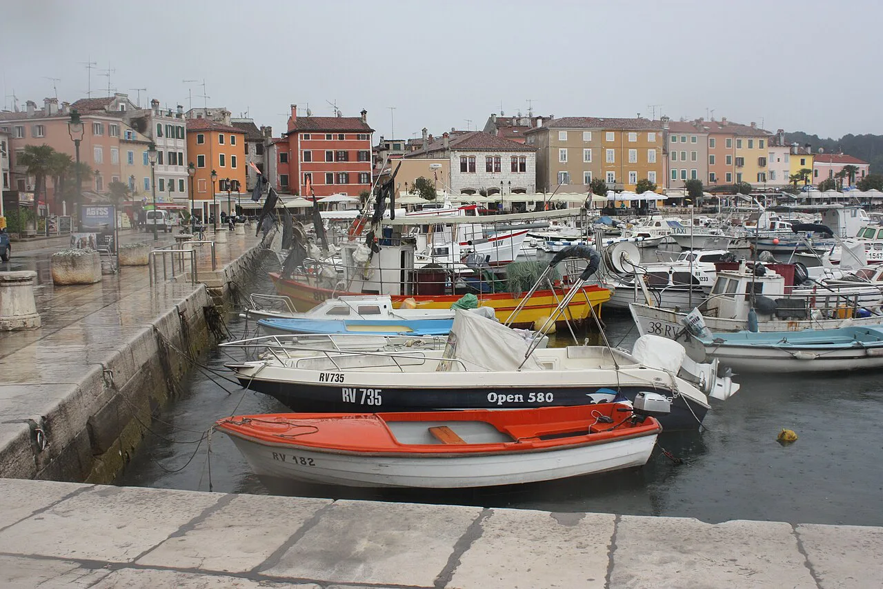 Boats moored along the quay of the marina in Rovinj