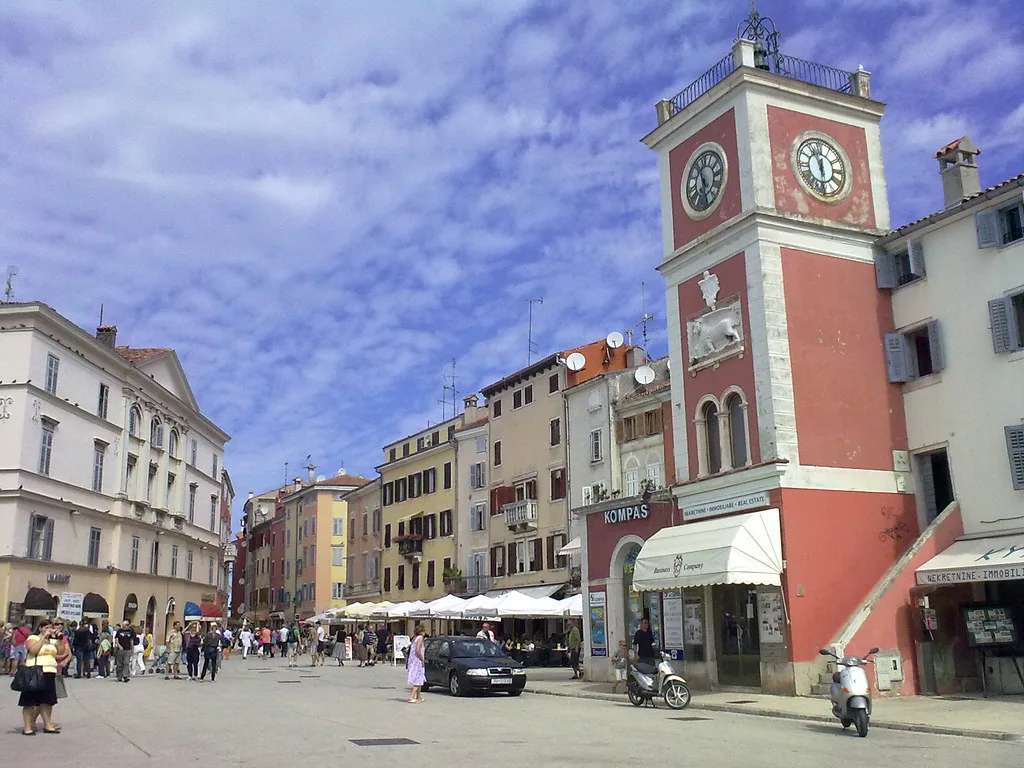 Tito Square and its clock tower in Rovinj's old town, Rovinj